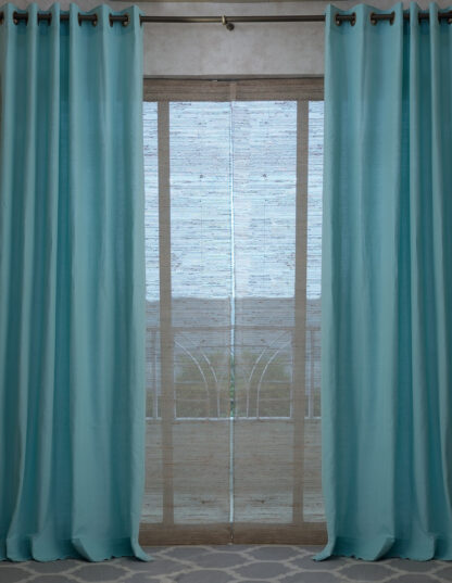 Calyz Turquoise Blue Linen Cotton Curtain